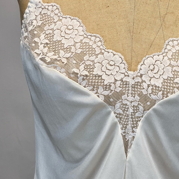 VINTAGE floral lace silky camisole cami slip lingerie tank top v neck 70s 80s - Picture 5 of 10